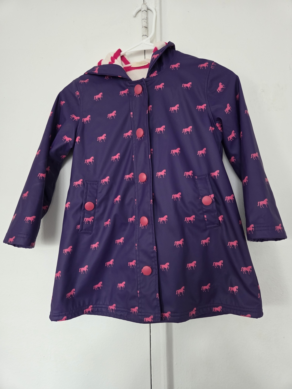 Hatley Purple Hooded Raincoat with Pink Horse Print